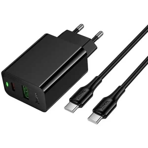 Мережевий зарядний пристрій Hoco CS95A Leader PD30W+QC3.0 (1USB-A/1C) + cable Type-C to Type-C Black 2