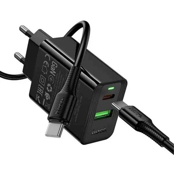 Мережевий зарядний пристрій Hoco CS95A Leader PD30W+QC3.0 (1USB-A/1C) + cable Type-C to Type-C Black 4