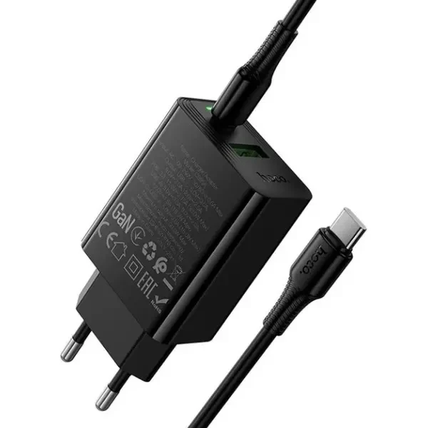 Мережевий зарядний пристрій Hoco CS95A Leader PD30W+QC3.0 (1USB-A/1C) + cable Type-C to Type-C Black 3