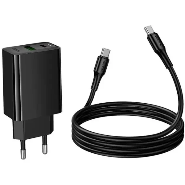 Мережевий зарядний пристрій Hoco CS95A Leader PD30W+QC3.0 (1USB-A/1C) + cable Type-C to Type-C Black 6