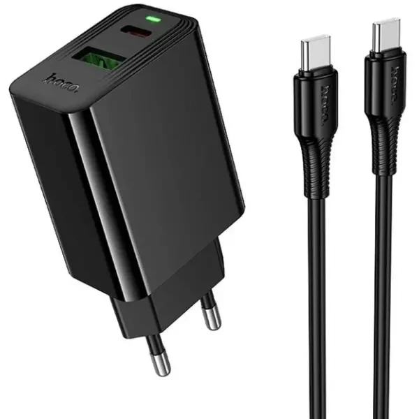 Мережевий зарядний пристрій Hoco CS95A Leader PD30W+QC3.0 (1USB-A/1C) + cable Type-C to Type-C Black