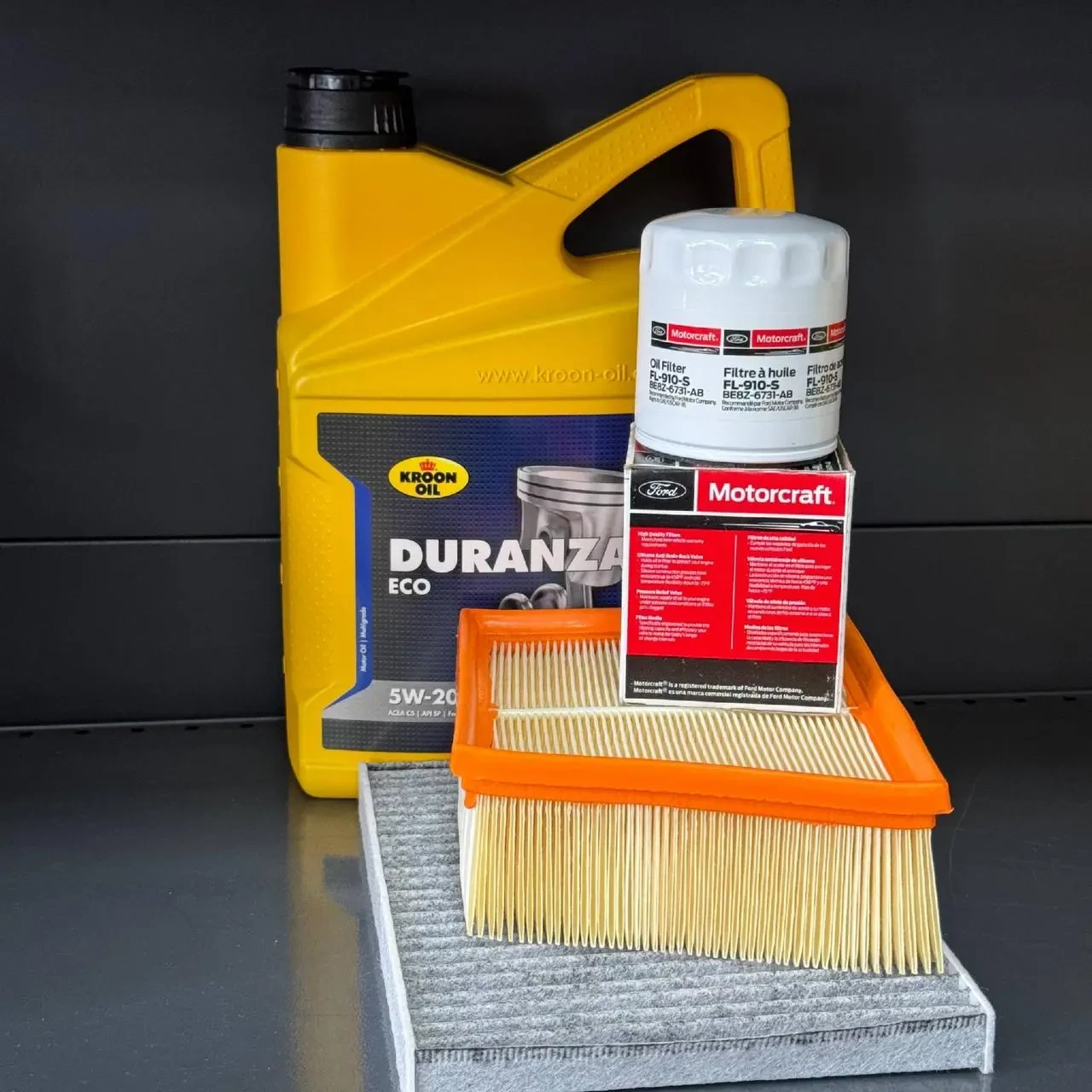 Комплект для ТО KROON OIL 5w20 Ford Fiesta (1.0) 14-17/(1.6) 14-19 (Масло, фільтр масляний, фільтр повітряний, фільтр салону