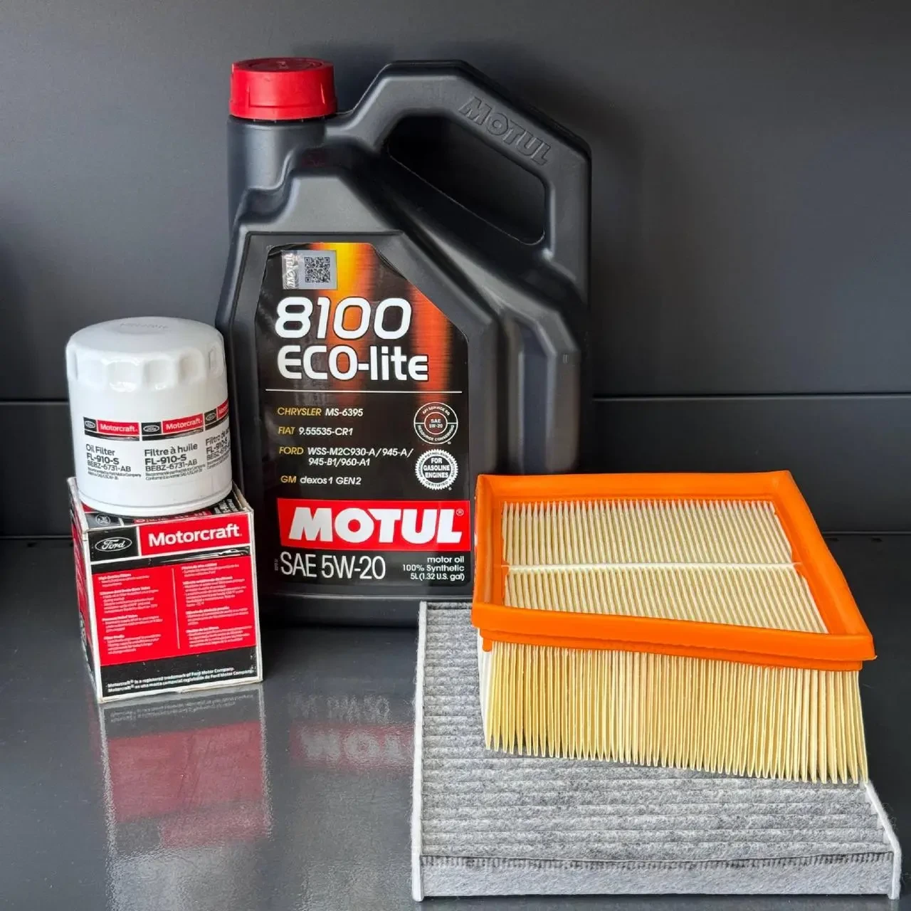 Комплект для ТО Motul  5w20 Ford Fiesta (1.0) 14-17/(1.6) 14-19 (Масло, фільтр масляний, фільтр повітряний, фільтр салону
