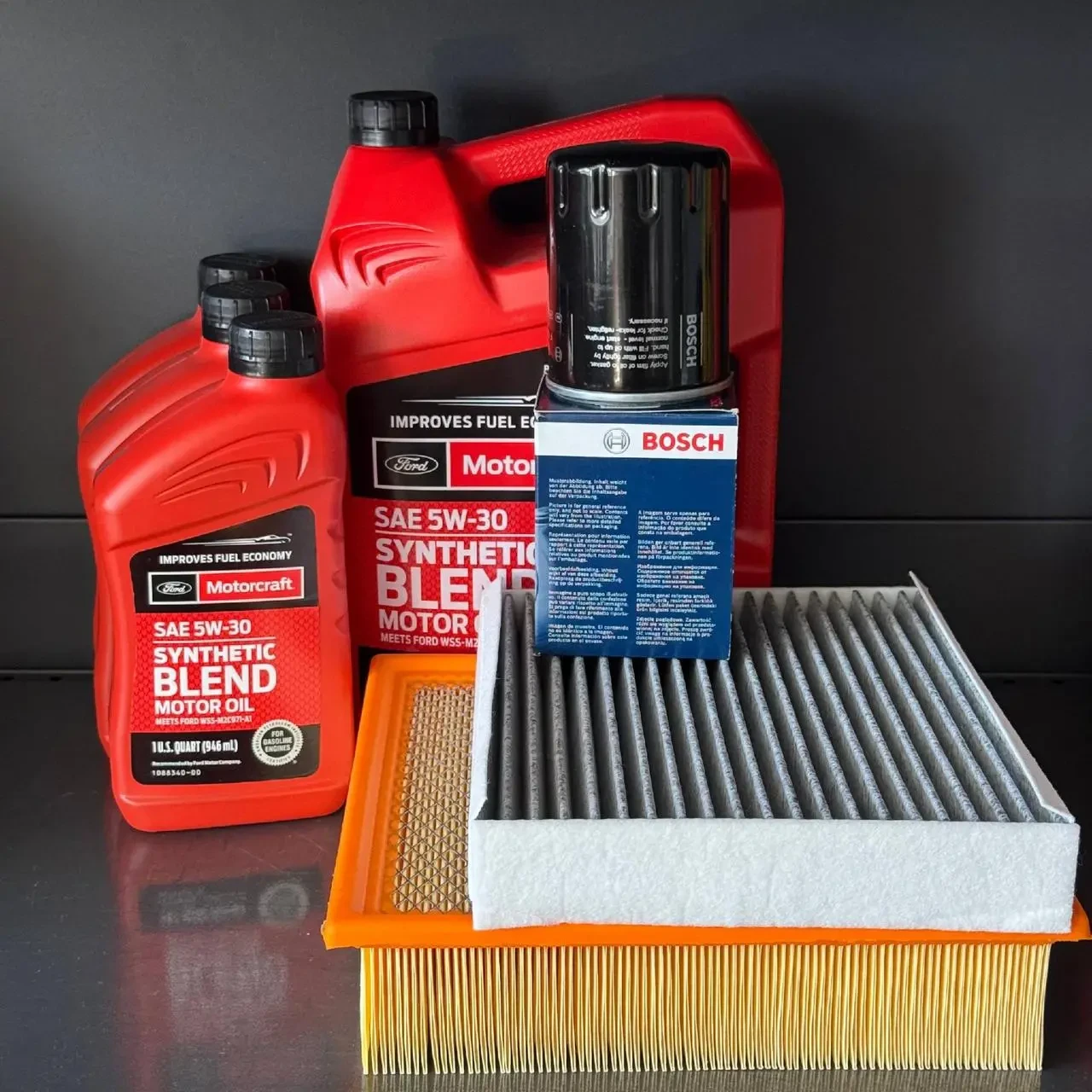 Комплект для ТО Motocraft 5w30 blend Ford F-150 (5.0) 15-23 (Масло, фільтр масляний, фільтр повітряний, фільтр салону вугільний)