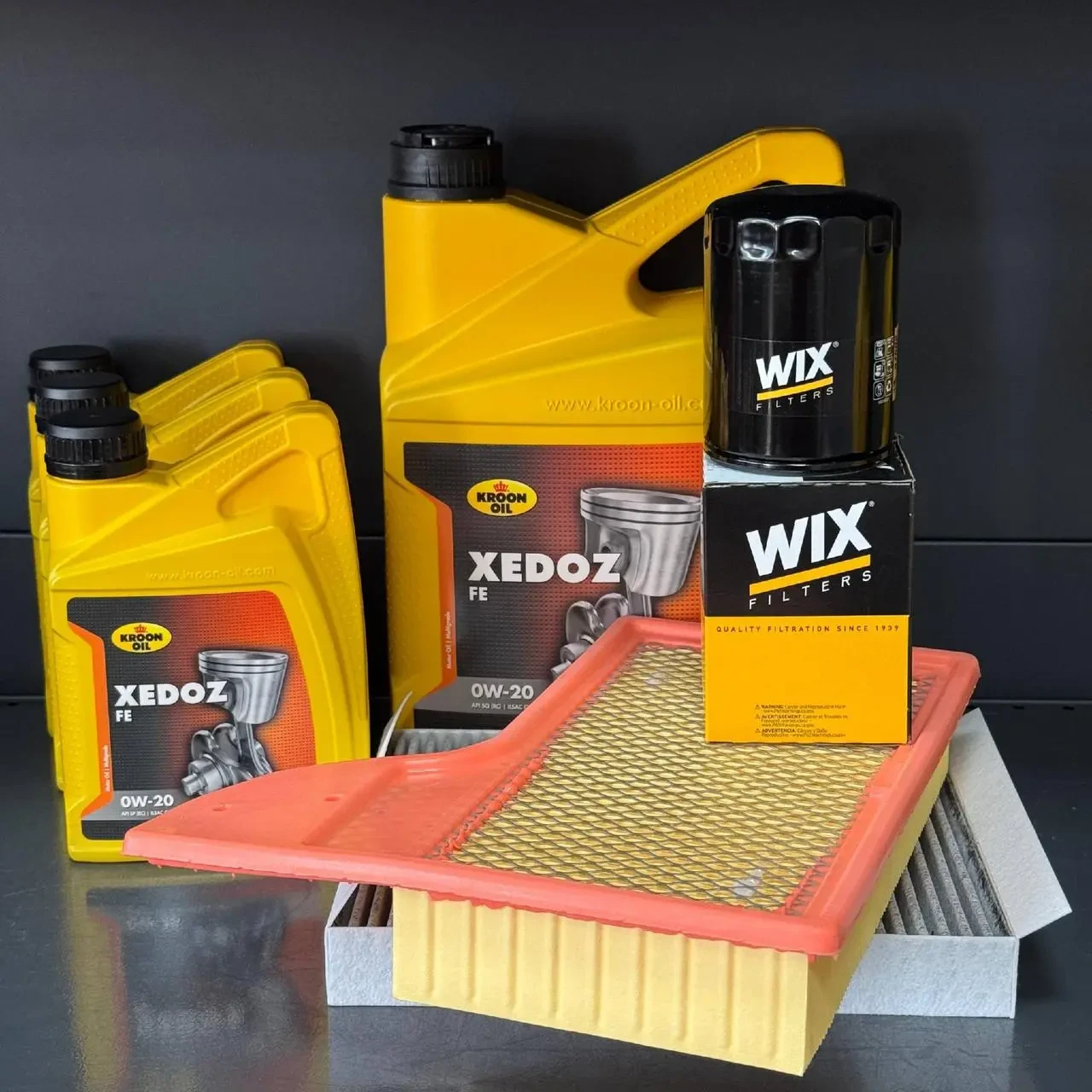 Комплект для ТО KROON OIL 0w20 Ford Mustang (5.0) 15-21(Масло 8л, фільтр масляний, фільтр повітряний, фільтр салону вугільний)