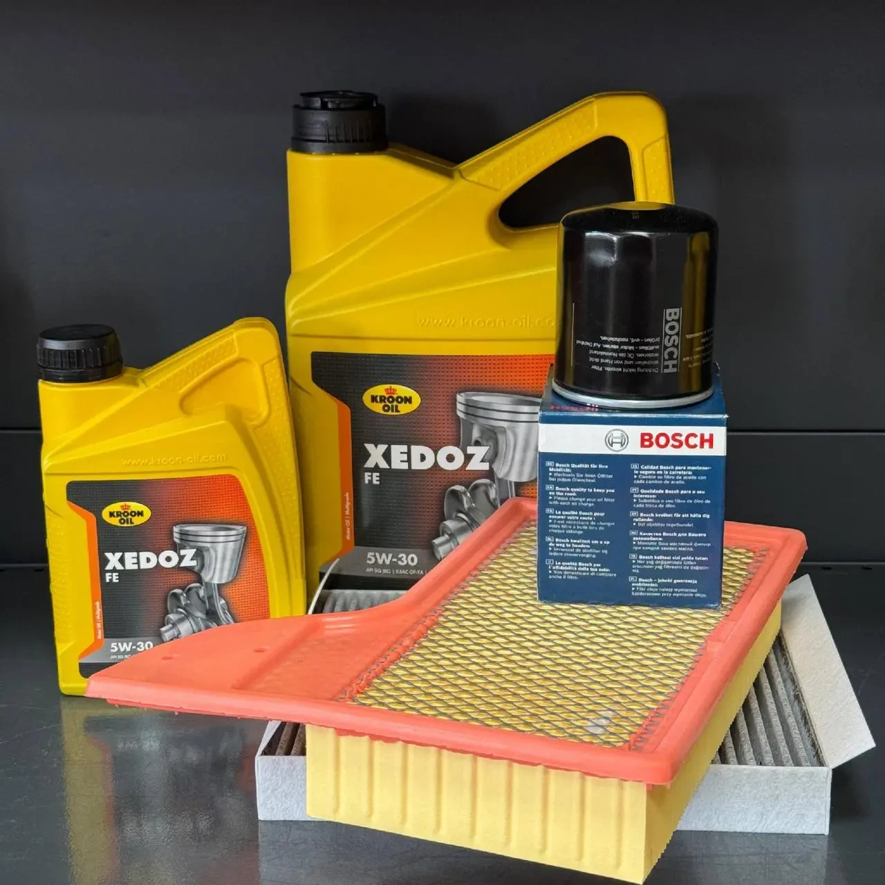 Комплект для ТО KROON OIL 5w30 Ford Mustang (2.3)15-21 (Масло 6л, фільтр масляний, фільтр повітряний, фільтр салону вугільний)