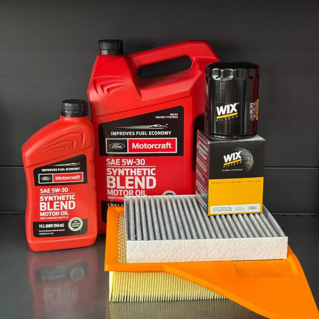 Комплект для ТО Motocraft 5w30 blend Ford Mustang (3.7) 13-14 (Масло 5.7л, фільтр масляний, фільтр повітряний, фільтр салону