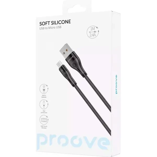 Кабель Proove Soft Silicone USB to Micro 2.4A 1m Black (CCSO20001301) 5