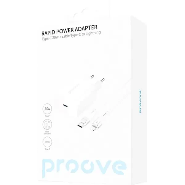 Мережевий зарядний пристрій Proove Rapid 20W (Type-C) + cable Type-C to Lightning White (WCRP20012102) 2