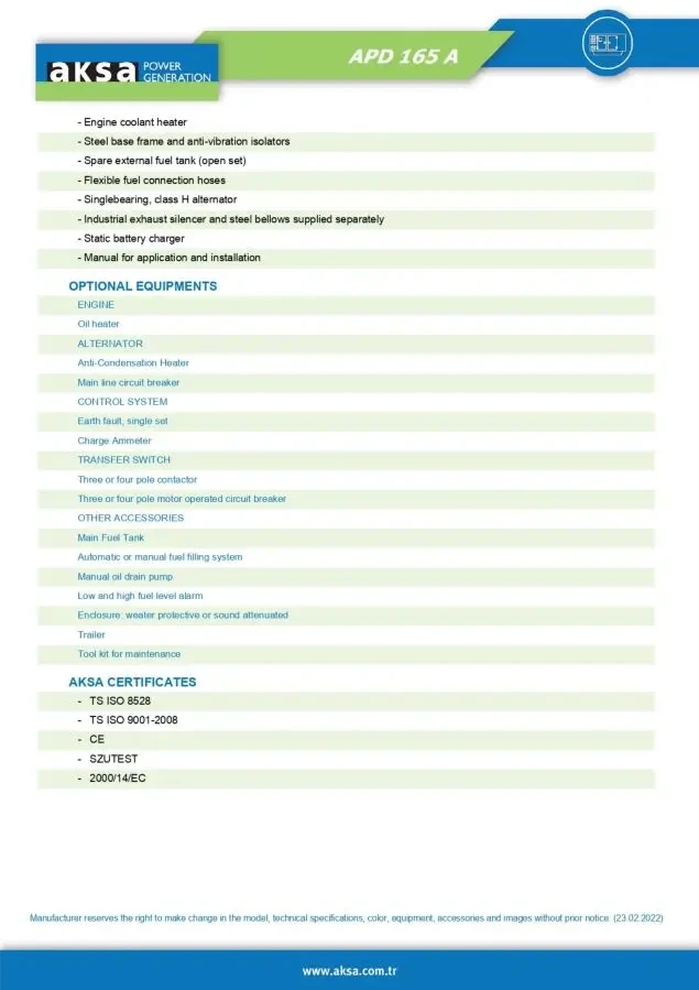Дизельний генератор AKSA APD 165 A 8