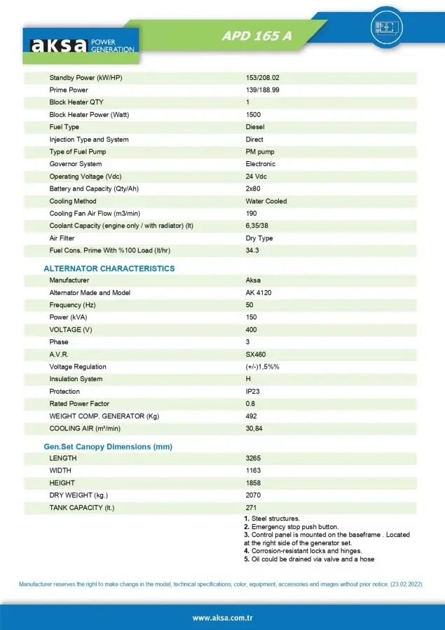 Дизельний генератор AKSA APD 165 A 4