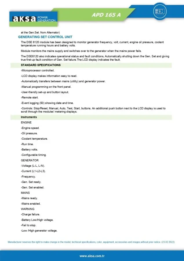 Дизельний генератор AKSA APD 165 A 6