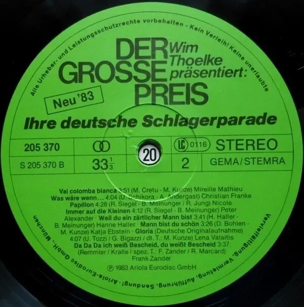 Виниловая пластинка – сборник немецких шлягеров 4