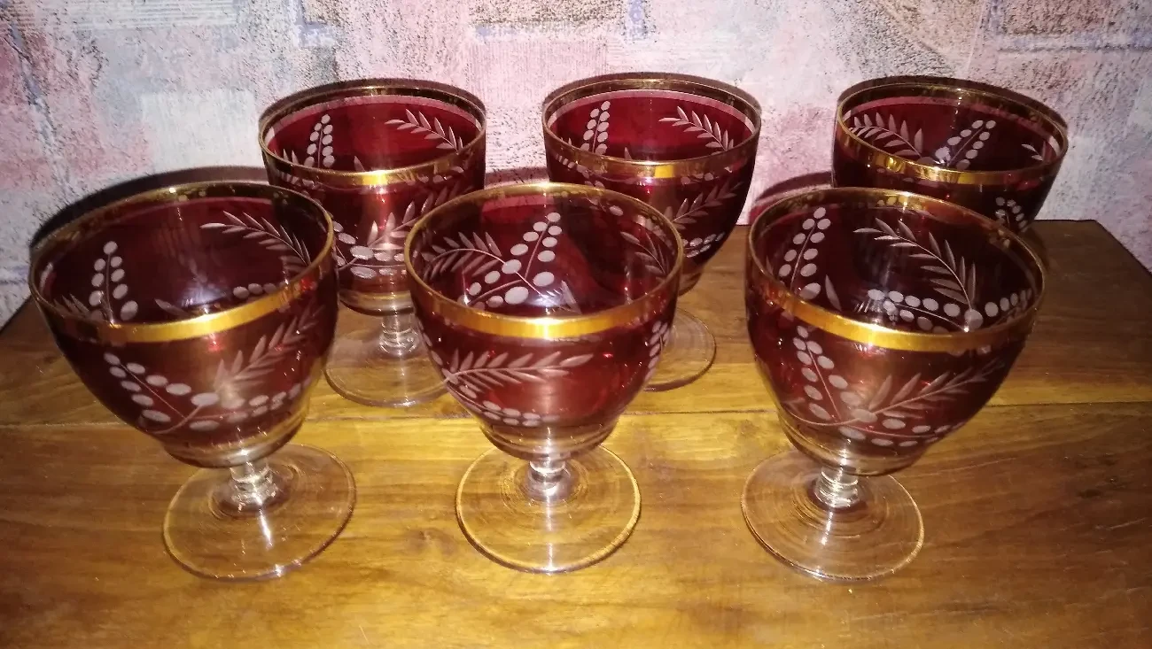 Келишки, кольорове скло з позолотою, СРСР