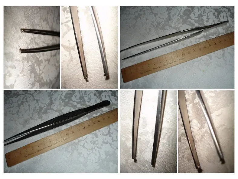 ПИНЦЕТ/пінцет металевий, 25 см з насічками і 20 см з гачком. НОВІ ссср 9