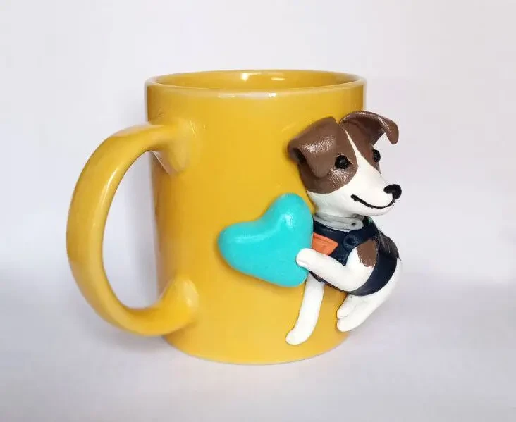 Чашка з декором із полімерної глини. Пес Патрон з серцем 2