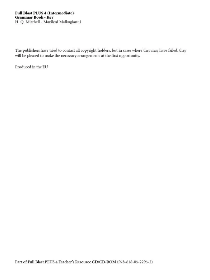 Full Blast plus 4 intermediate Grammar Book key 3