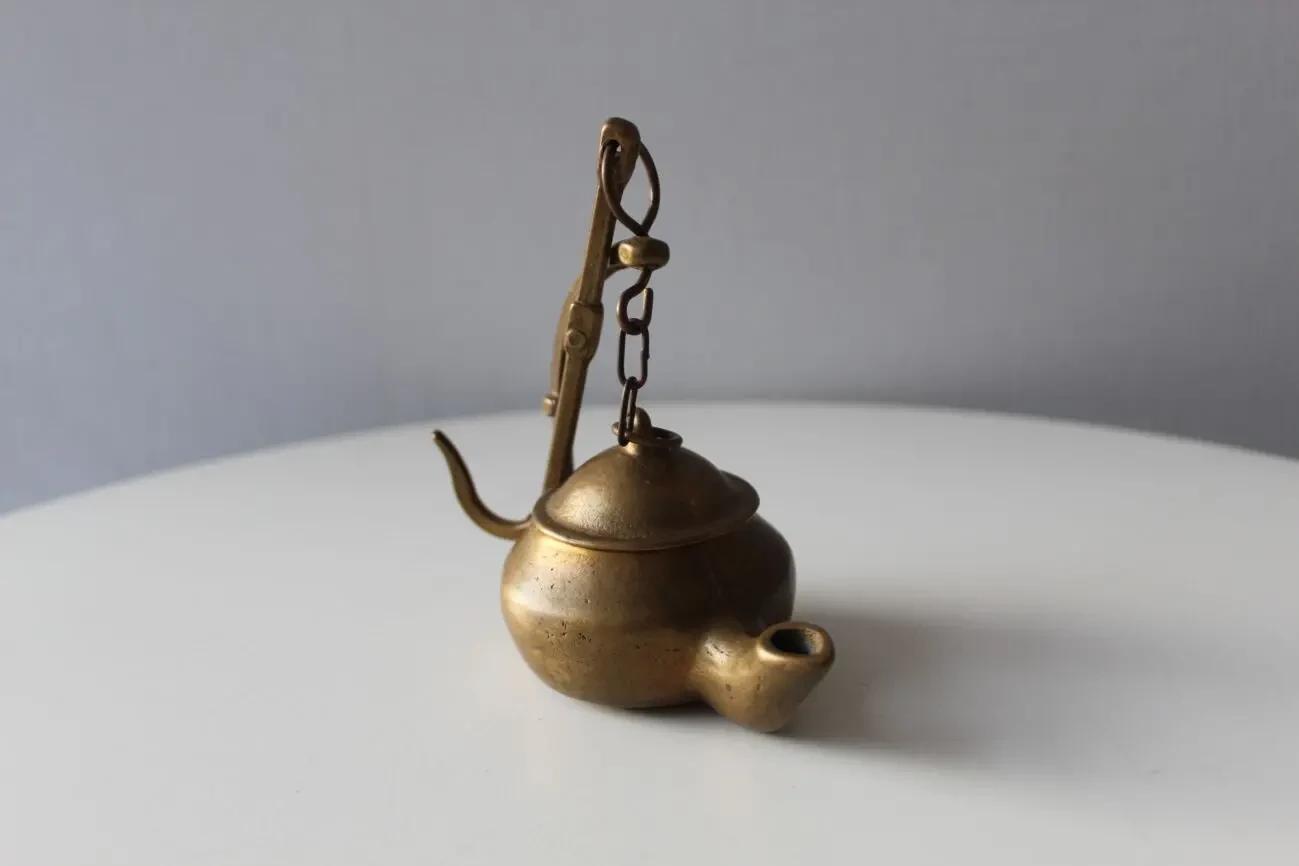 Масляная лампа, чайник, бронза, Дания, старинная 4