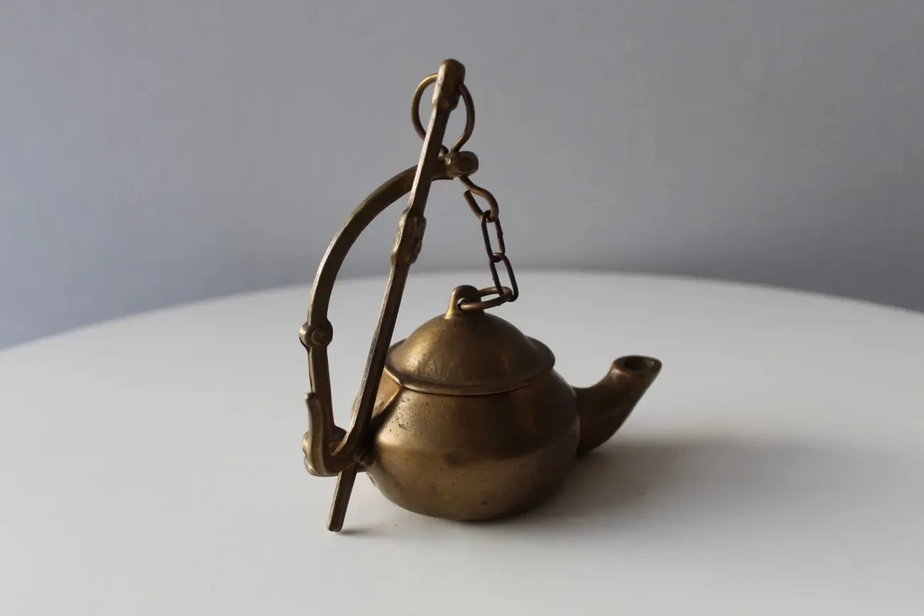 Масляная лампа, чайник, бронза, Дания, старинная 6