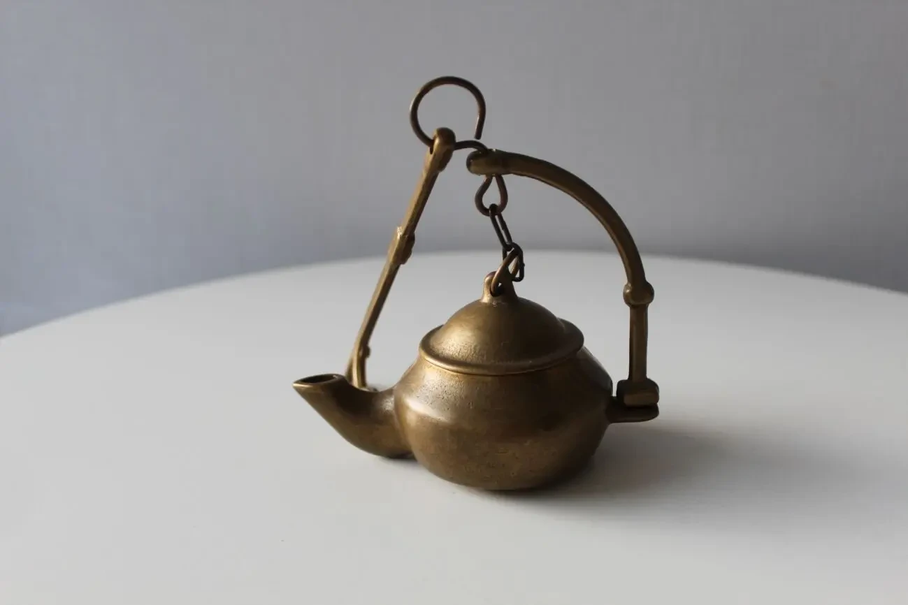 Масляная лампа, чайник, бронза, Дания, старинная 5