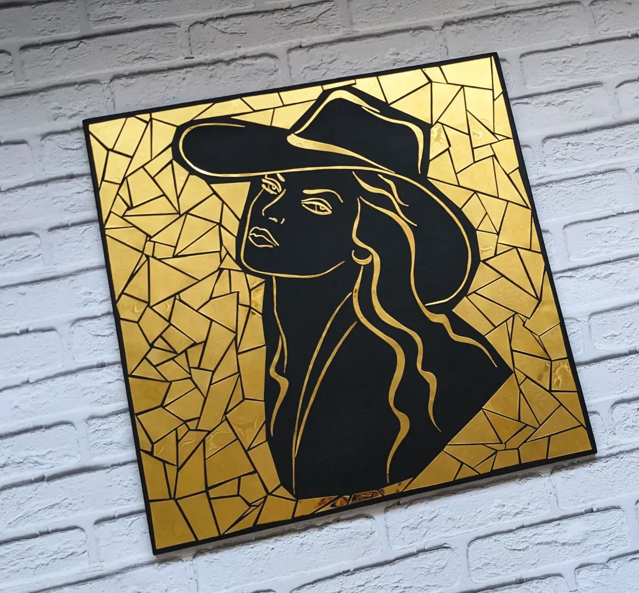 Картина дама в шляпе, зеркальная картина, панно из металла, арт 2