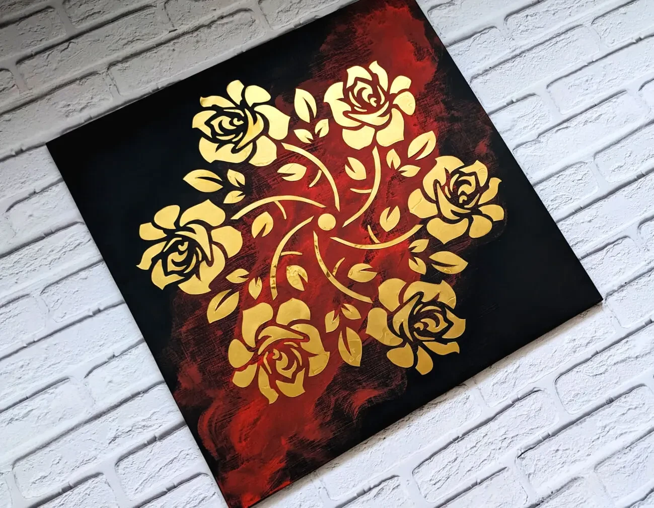 Картина золотая роза, панно из металла, зеркальное панно, арт металл 3