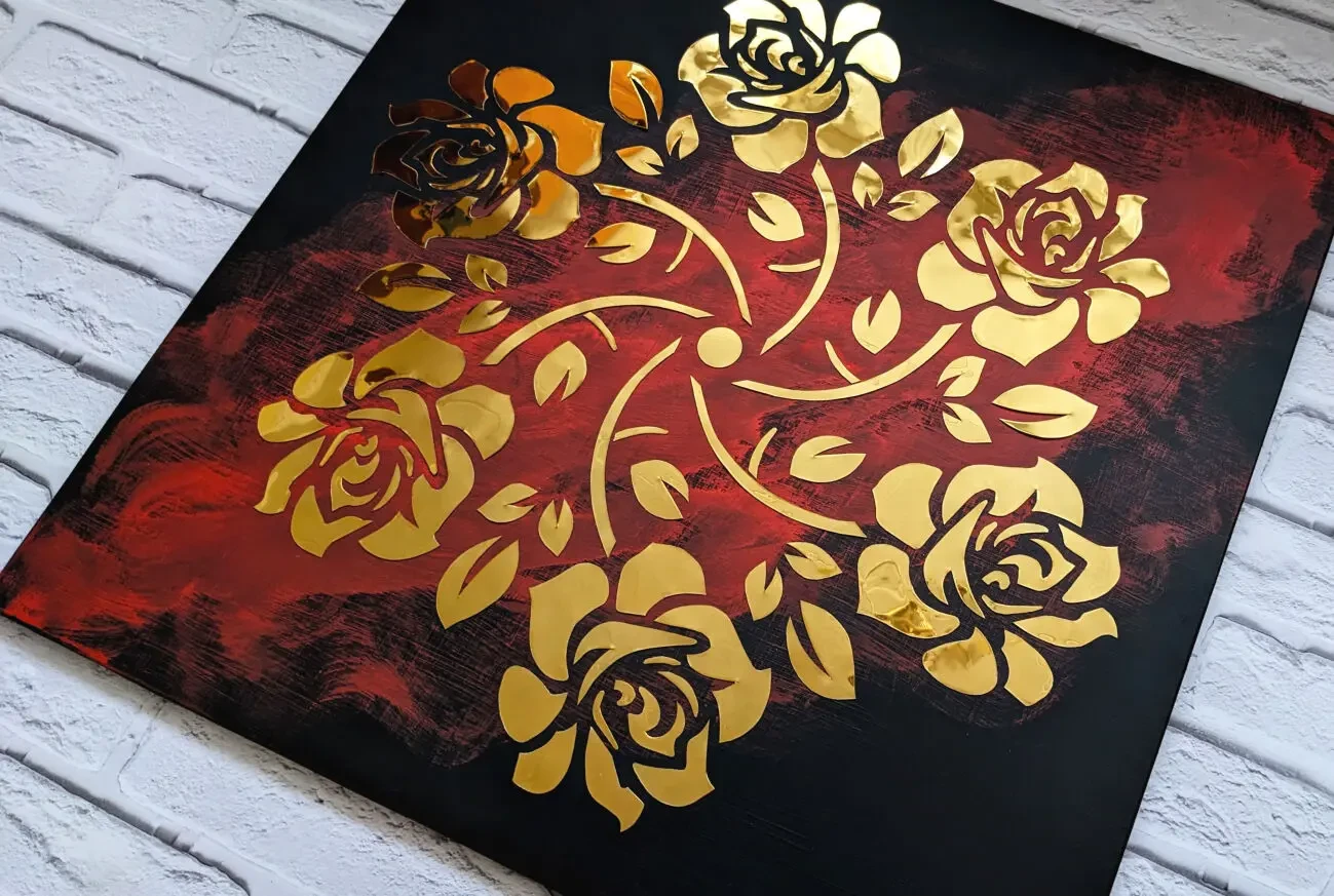Картина золотая роза, панно из металла, зеркальное панно, арт металл 4