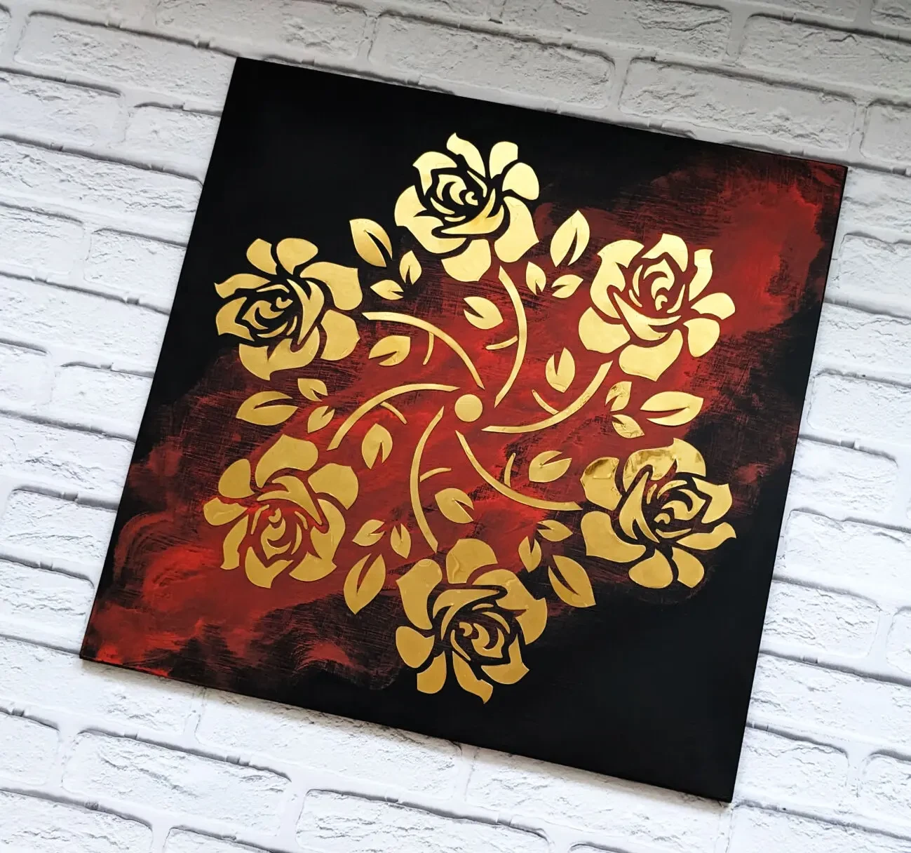 Картина золотая роза, панно из металла, зеркальное панно, арт металл 2