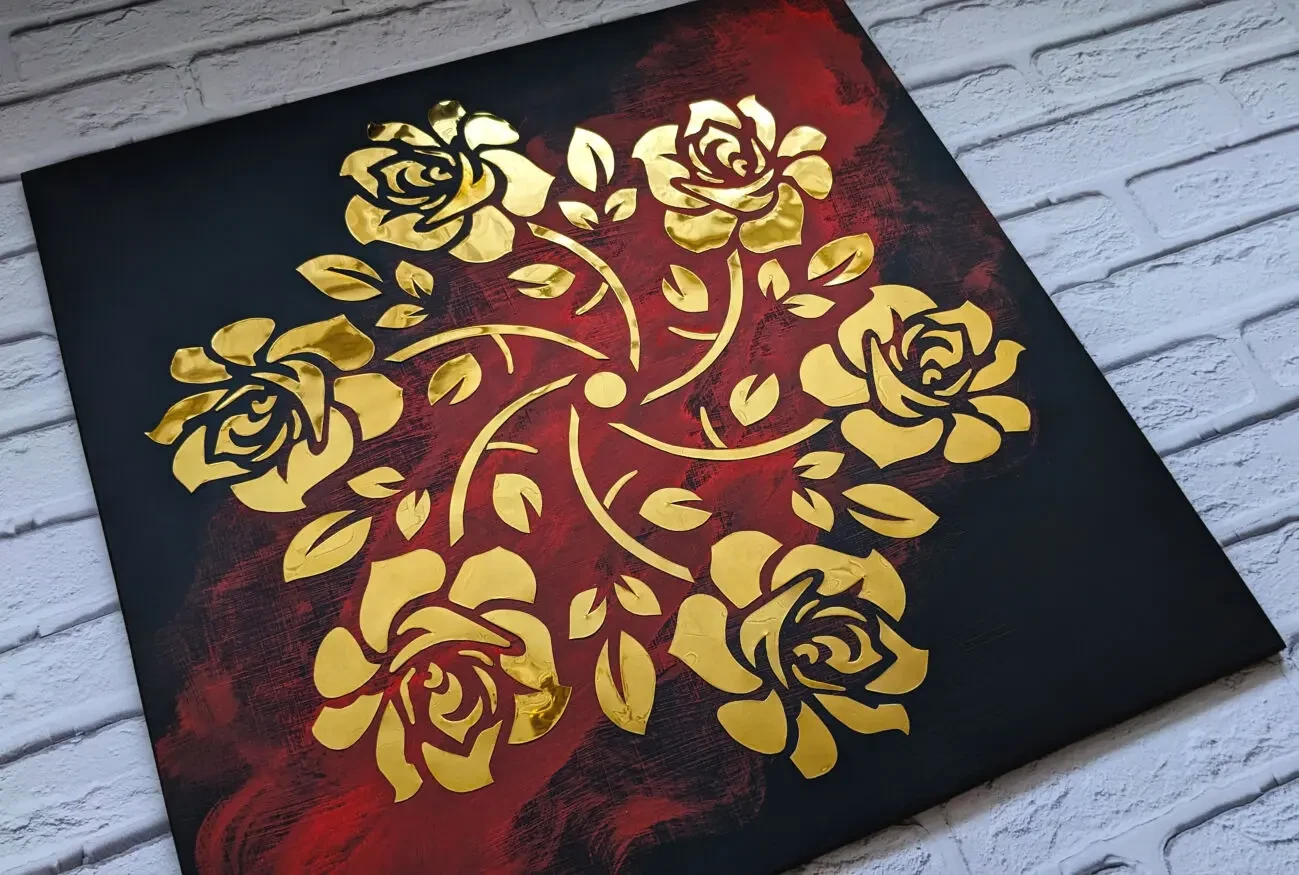 Картина золотая роза, панно из металла, зеркальное панно, арт металл 5