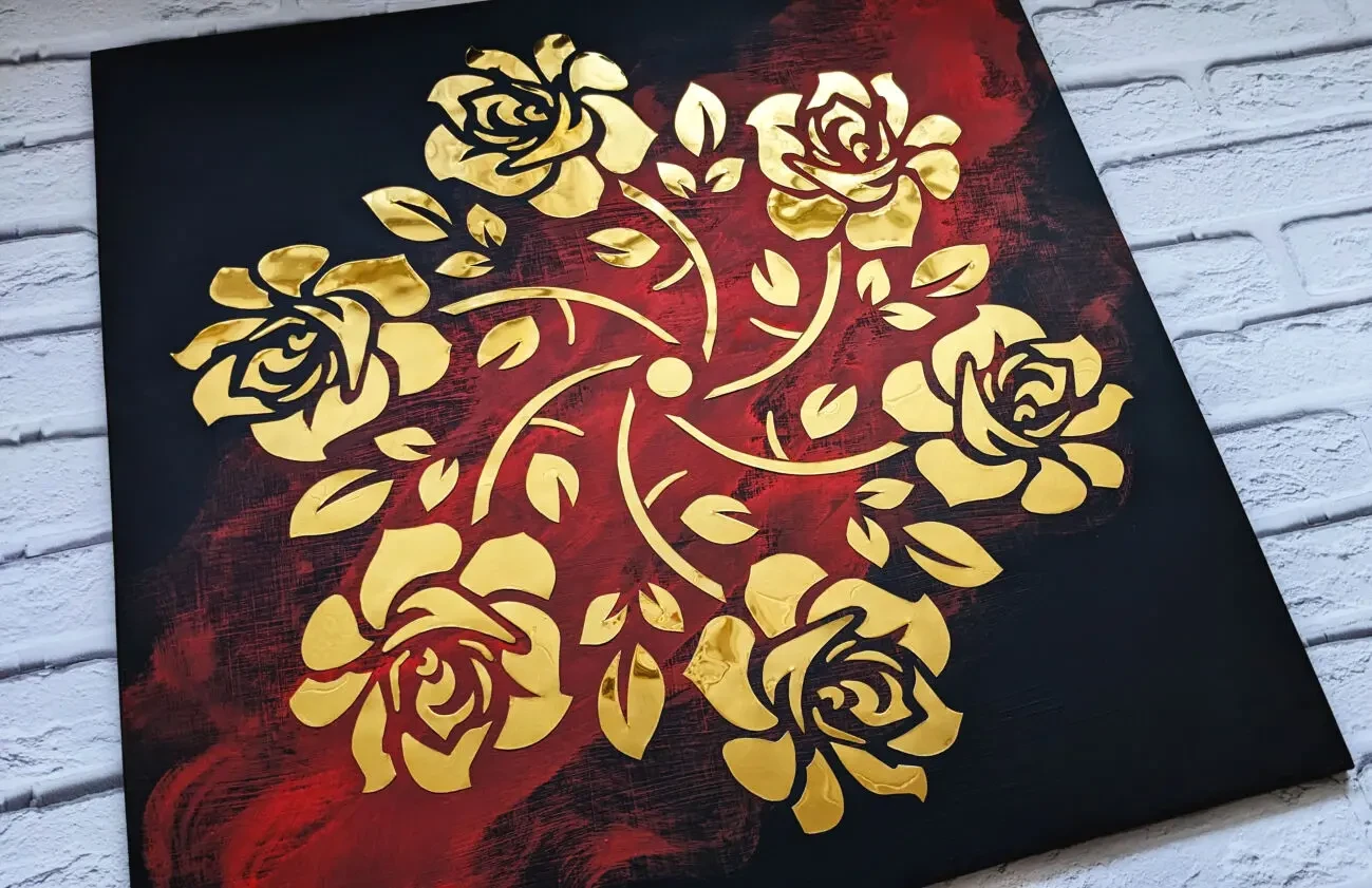 Картина золотая роза, панно из металла, зеркальное панно, арт металл 8