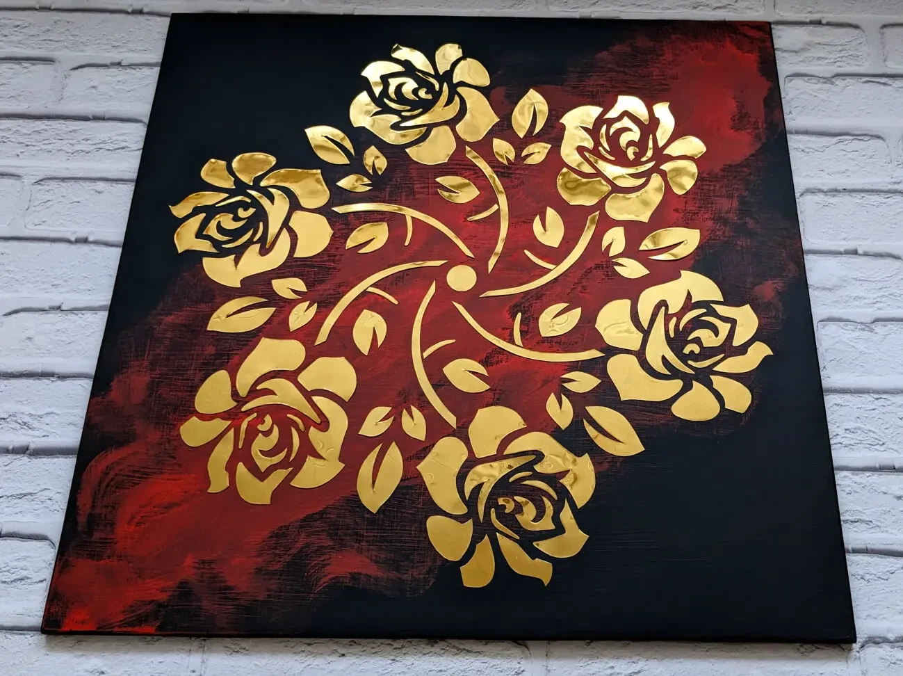 Картина золотая роза, панно из металла, зеркальное панно, арт металл 6