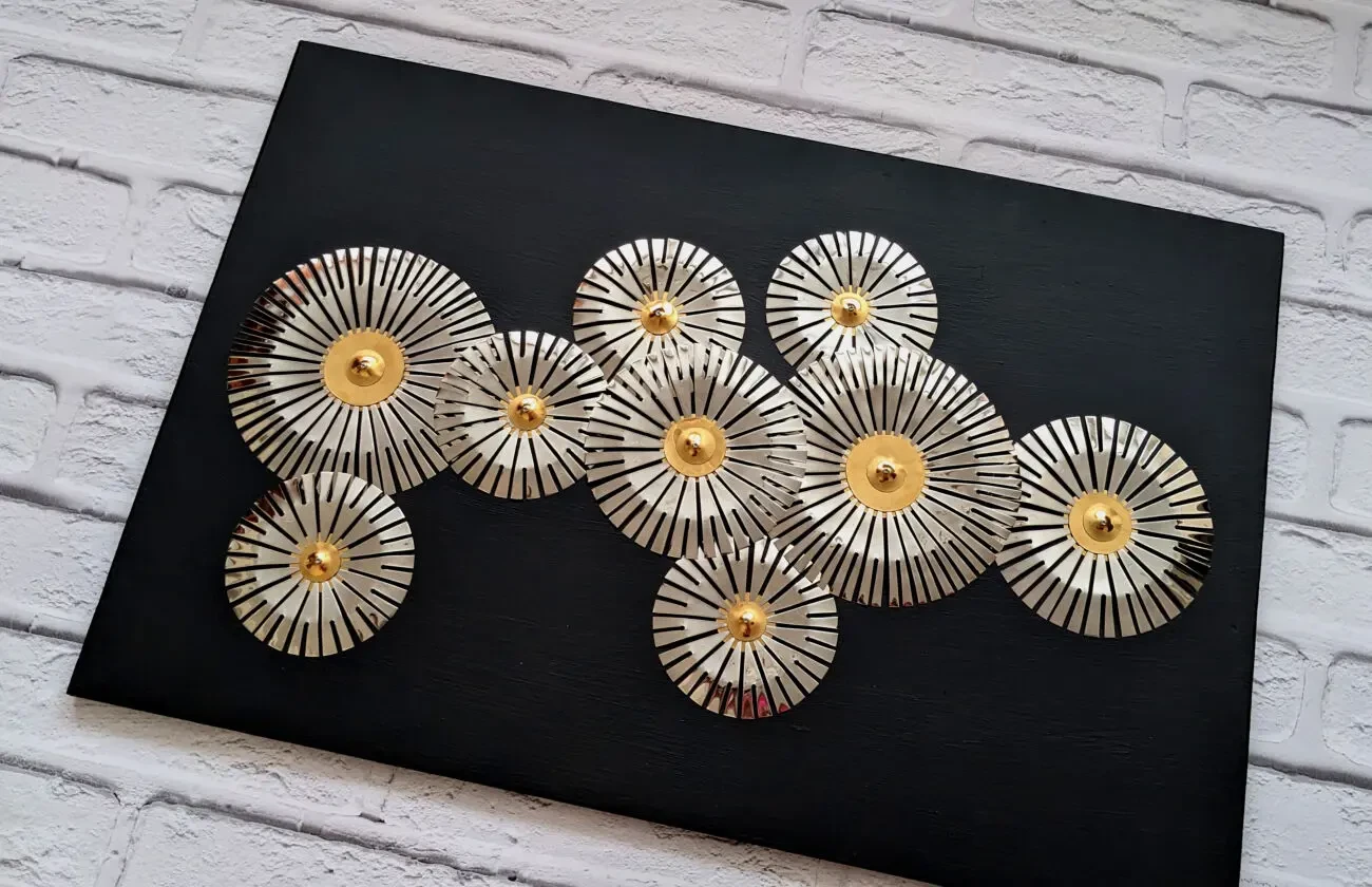 Картина серебряные круги, панно из металла, арт зеркальный на стену 4