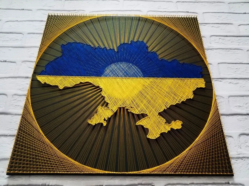 Картина Схід сонця над україною, string art україна, картина україна 7