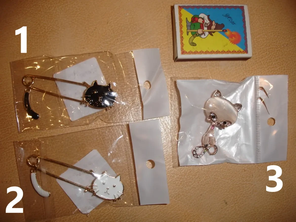 Брошь-БУЛАВКА/брошка-ШПИЛЬКА КІТ (чорний, білий і гламурний). НОВА 7