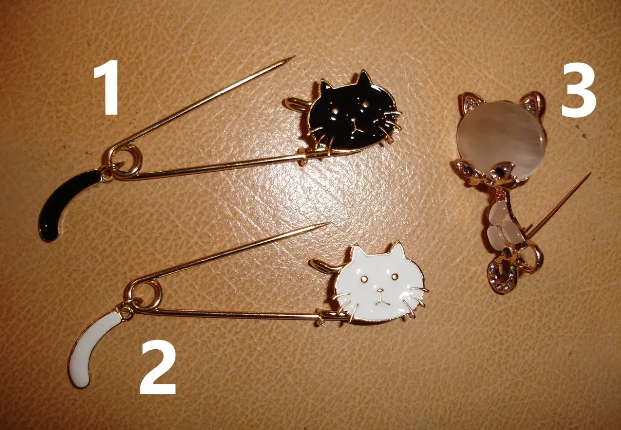 Брошь-БУЛАВКА/брошка-ШПИЛЬКА КІТ (чорний, білий і гламурний). НОВА 5