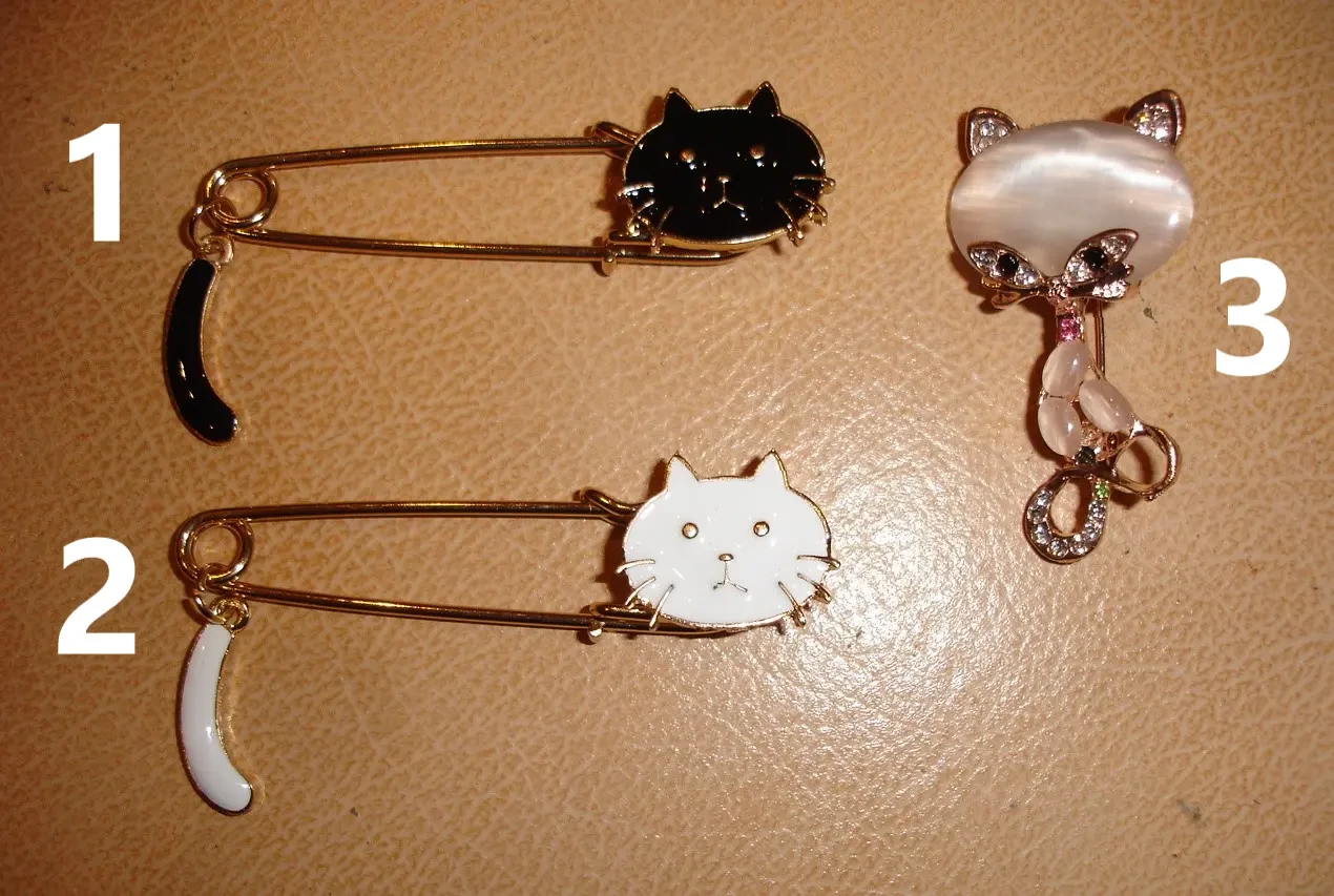Брошь-БУЛАВКА/брошка-ШПИЛЬКА КІТ (чорний, білий і гламурний). НОВА 2