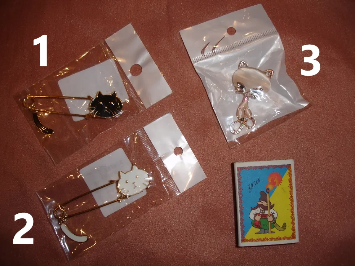 Брошь-БУЛАВКА/брошка-ШПИЛЬКА КІТ (чорний, білий і гламурний). НОВА 8