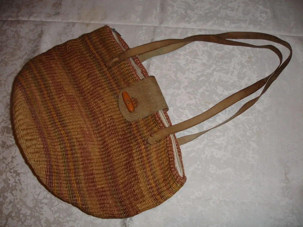 СУМКА плетена 41 х 32 см НАТУРАЛЬНА. Ручки ШКІРА. На плече. Жіноча.