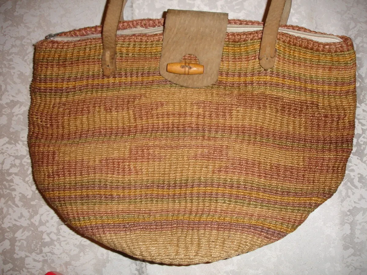 СУМКА плетена 41 х 32 см НАТУРАЛЬНА. Ручки ШКІРА. На плече. Жіноча. 2