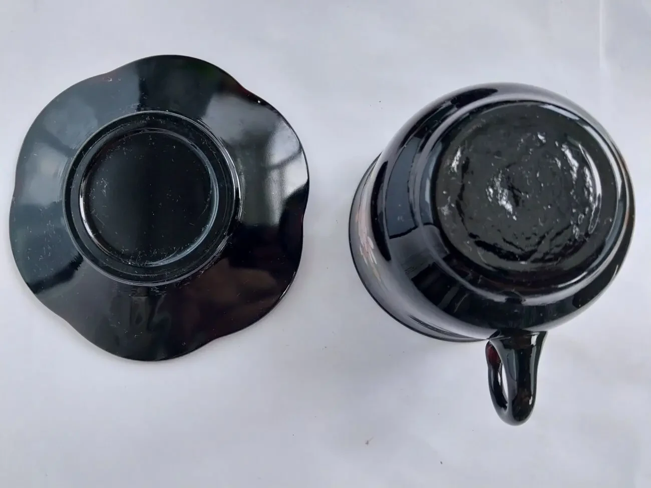 Кофейный сервиз на 2 персоны тёмное стекло с рисунком 5