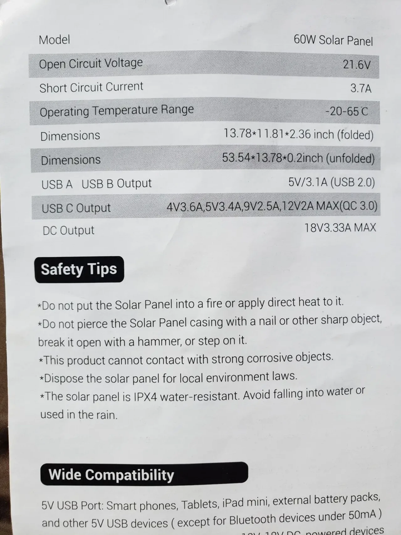 Мощная складная солнечная панель Rockpals 60 Watt. 7