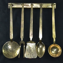 Кухонный набор ложка вилка шумовки подвес бронза.