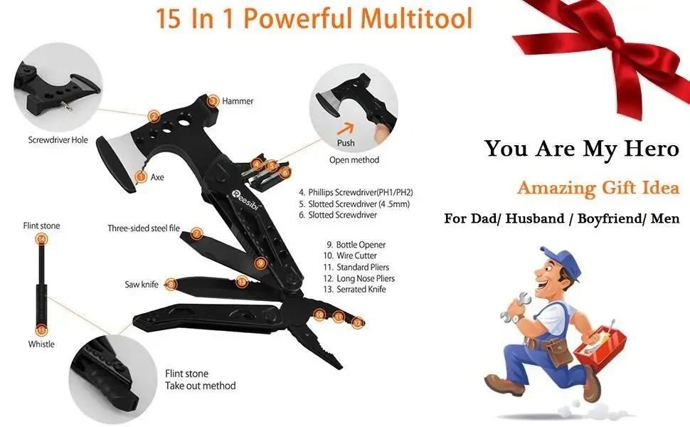 Мультитул reesibi 20-в-1 с браслетом выживания топор multitool 2