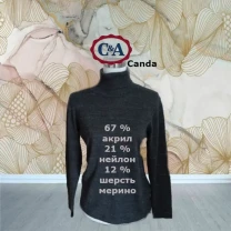 C&A Canda Полушерсть Теплый женский гольф т. серый с люрекс S M C&A Canda Полушерсть Теплый женский гольф т. серый с люрекс S M