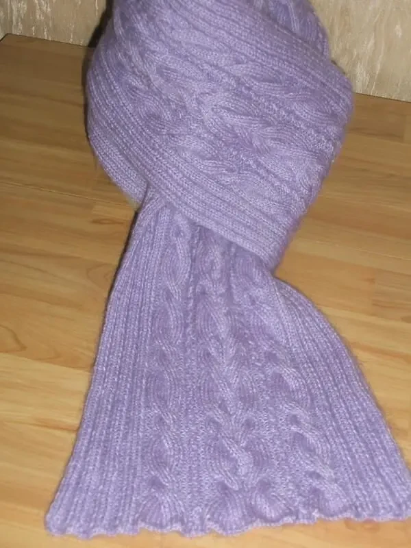 В'язаний шарф лавандовий з косами з ангори . hand made 4