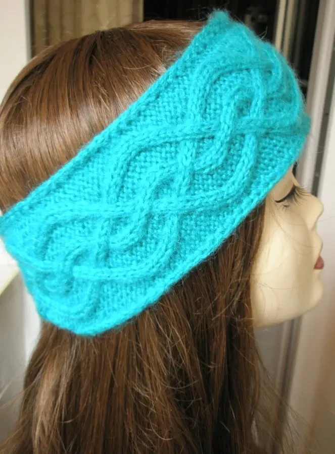 Повязка на голову ручной работы бирюзового цвета. M-L 2
