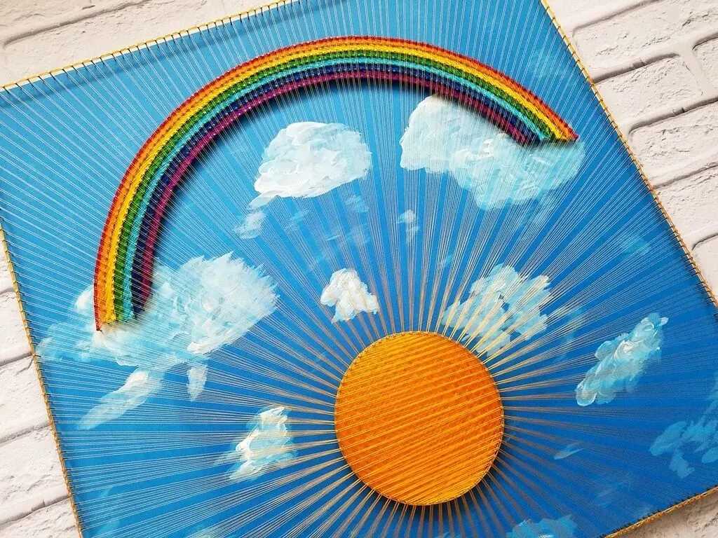 Картина веселка, радуга на небе, стринг арт, картина радуга 8