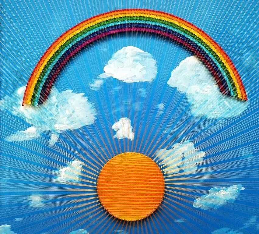 Картина веселка, радуга на небе, стринг арт, картина радуга 7