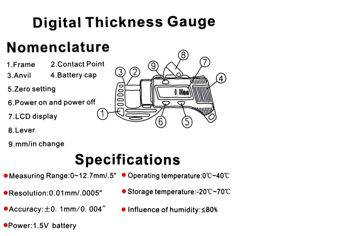 Микрометр цифровой, толщиномер электронный 0 - 12,7мм 4