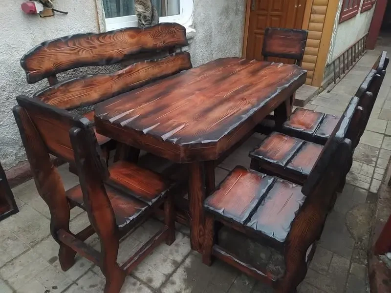 Комплект мебели Охотничий  1800мм ( стол, стулья, лавки ) 6